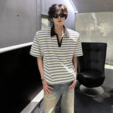 Riolio Men Loose Fit Striped Polo Shirt Casual Fashion Collar T-Shirt man Breathable Streetwear Summer Top Tee Trendy Mens Clothing