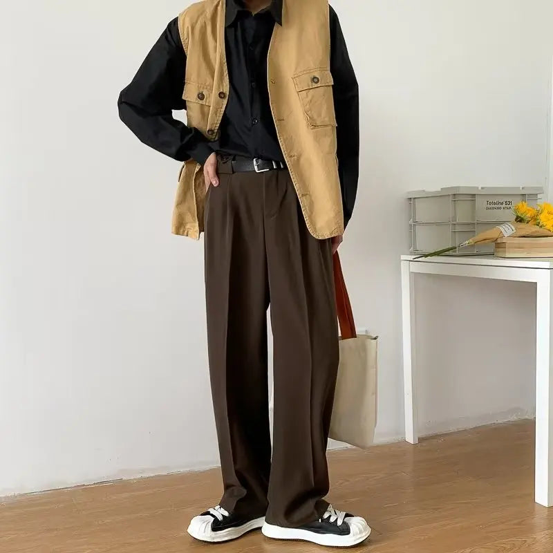 Riolio Casual Pants Men Simple Japanese Solid Loose Formal Baggy Streetwear Leisure All-match Office Clothing Fashion Trousers Classic