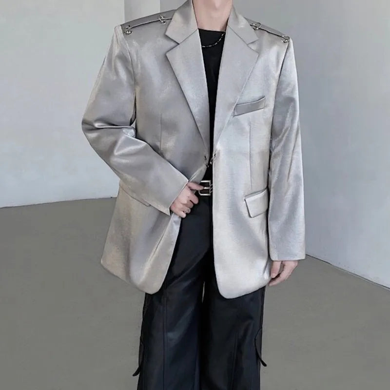 Riolio High Grade Metal Ring Blazers Men Leisure Loose Suit Jackets Male Lapel Fashion Streetwear Coat All-match Korean Suit-tops
