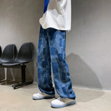 Riolio Blue Black Plaid Jeans Men Retro Casual Wide-leg Jeans Mens Streetwear Loose Hip-hop Straight Denim Trousers Men Vintage Jeans