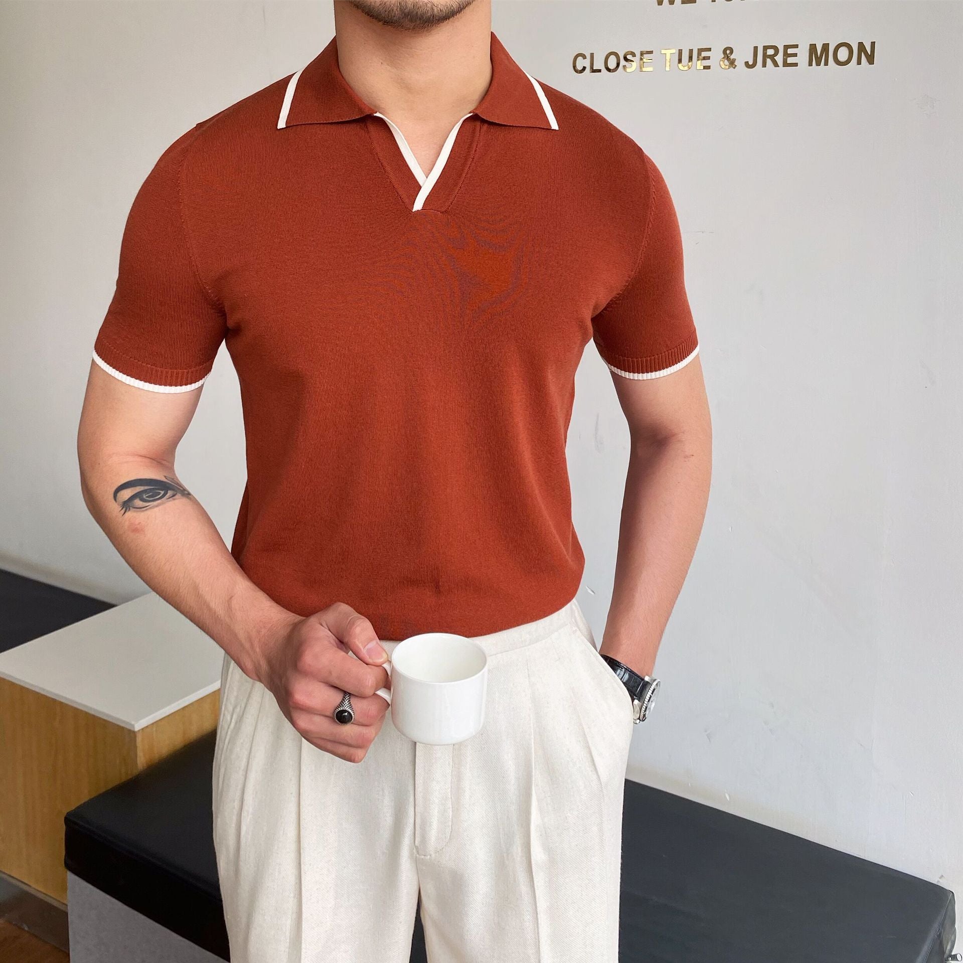 Riolio Spring Summer Knit Polo Shirt Men Casual Turn-down Collar Button Fashion Striped Solid Slim Tops Newest Ice Silk Cotton Knitwear