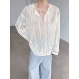 Riolio Rice White Shirts for Men Hollow Out Blouse Men Handsome Fashion Men Clothing Vacation Sexy Mesh Long-sleeved Shirts