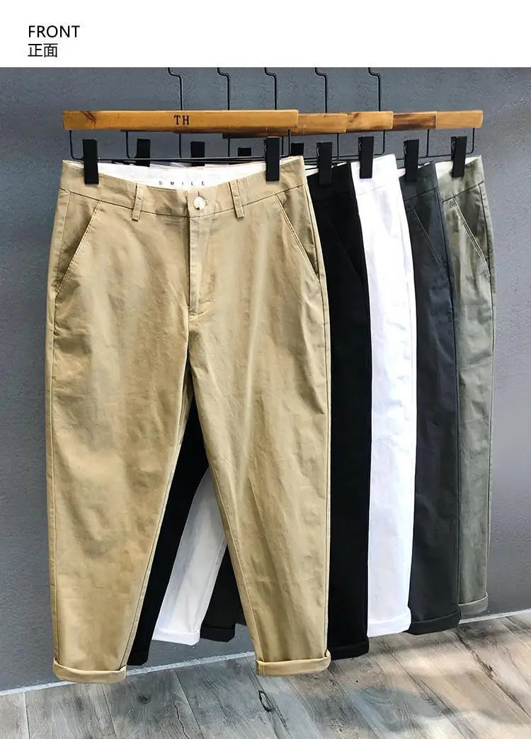 Riolio Autumn Winter Men's Korean Fashion Casual Thin Small Straight Leg Korean Loose Crop Pants Comfortable Versatile Pants