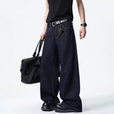 Riolio Men Dark Blue Loose Drag Floor Length Jeans Classic Straight Leg Denim Pants Wholesale Hot Sale Minimalist Casual Streetwear