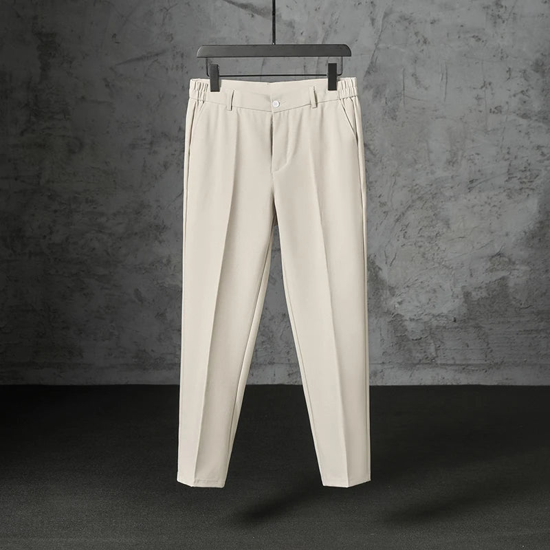 Riolio New Fashion Male Suit Pants Light Luxury Draped Cropped Button-down Business Casual Pants Premium Slim-fit Elegant Dress Trouser