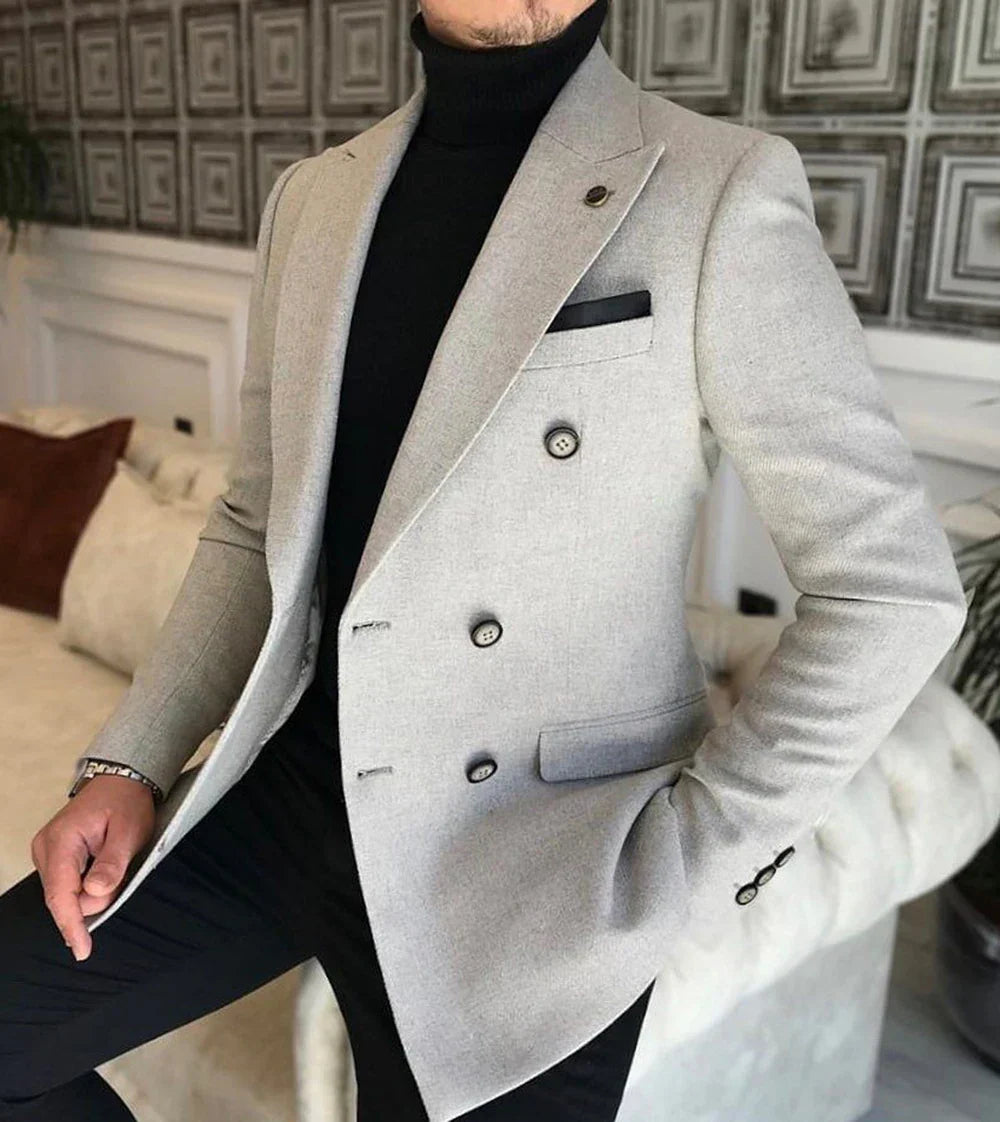 Riolio Formal New Burgundy Red Grey Lapel Tux Men Slim Fit Suits Coat Jacket Custom Made For Wendding Party Woolen cloth