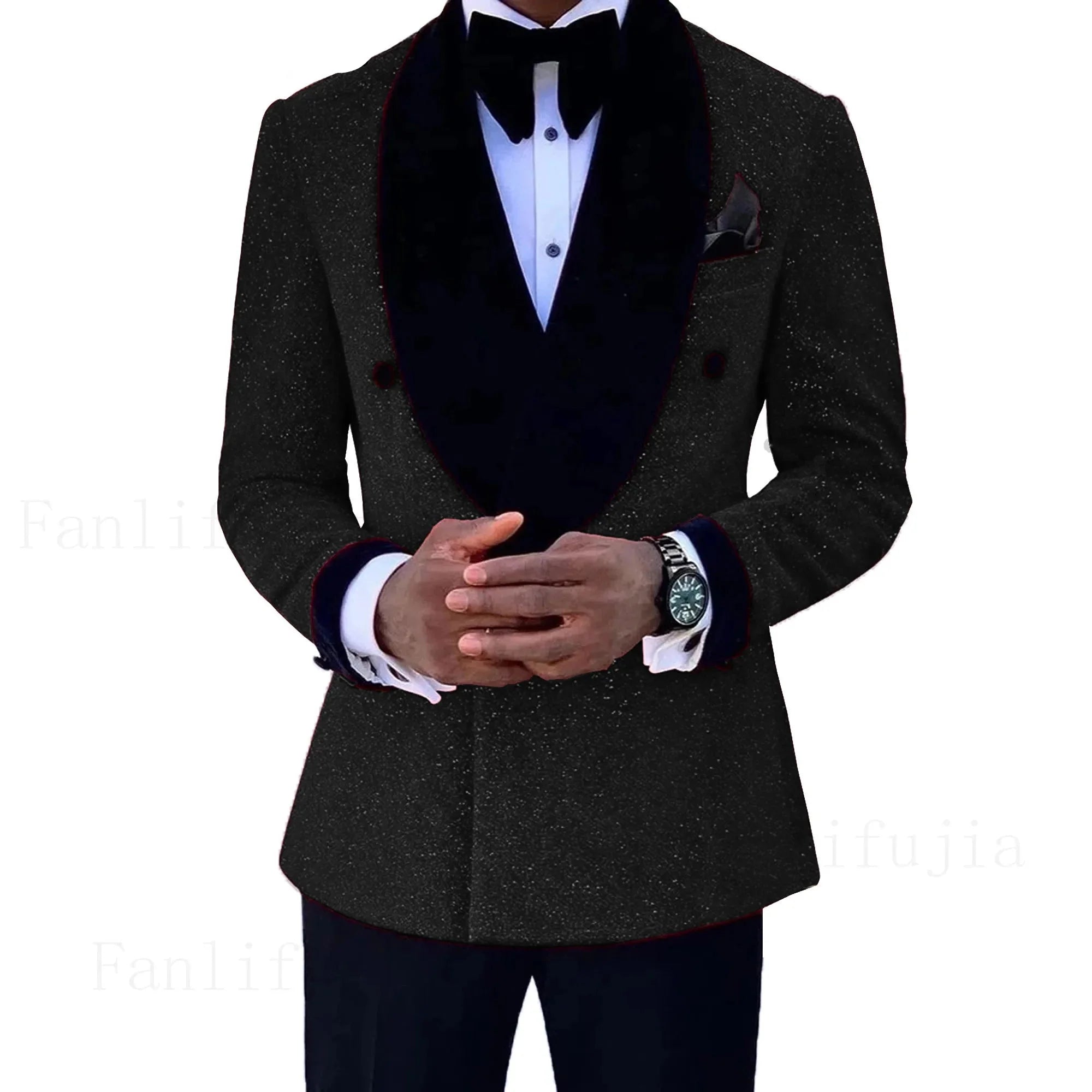 Riolio Luxury Red Glitter Suits Men Groom Wedding Tuxedo Double Breasted Blazer Formal Evening Party Prom Dress 2 Pieces Set
