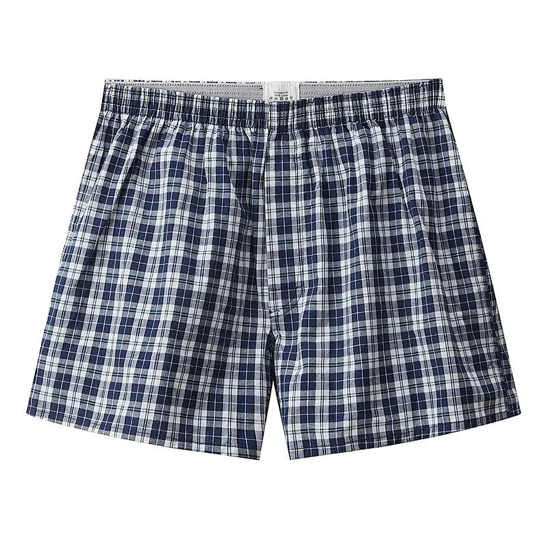 Riolio S-XL Mens Cotton Underwear Boxer Shorts Casual Plaid Elastic Waistband Button Mens Boxer Underwear Comfortable Shorts for Home