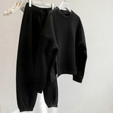 Riolio Korean Casual Sports Suit Large Size Plus Velvet Set Zipper Design Sports Sweatshirt Tying Trousers Casual Simple Two-piece Set