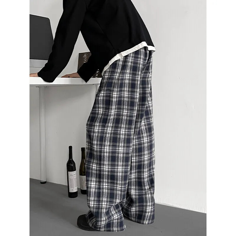 Riolio Summer Casual Pants Men Oversized Retro Plaid Pants Men Streetwear Hip-hop Loose Wide Leg Pants Mens Trousers Plus Size 5XL