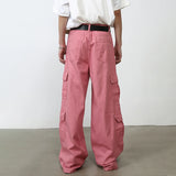 Riolio Pink Cargo Jeans Pants Men Oversize Wide Leg Denim Trousers Male Loose Casual Japanese Streetwear Hip Hop Pocket