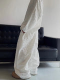 Riolio Kpop Tracksuit Retro Loose Three-dimensional Set Ethnic Jacquard Milk White Sports Suit American Casual High-end Wear