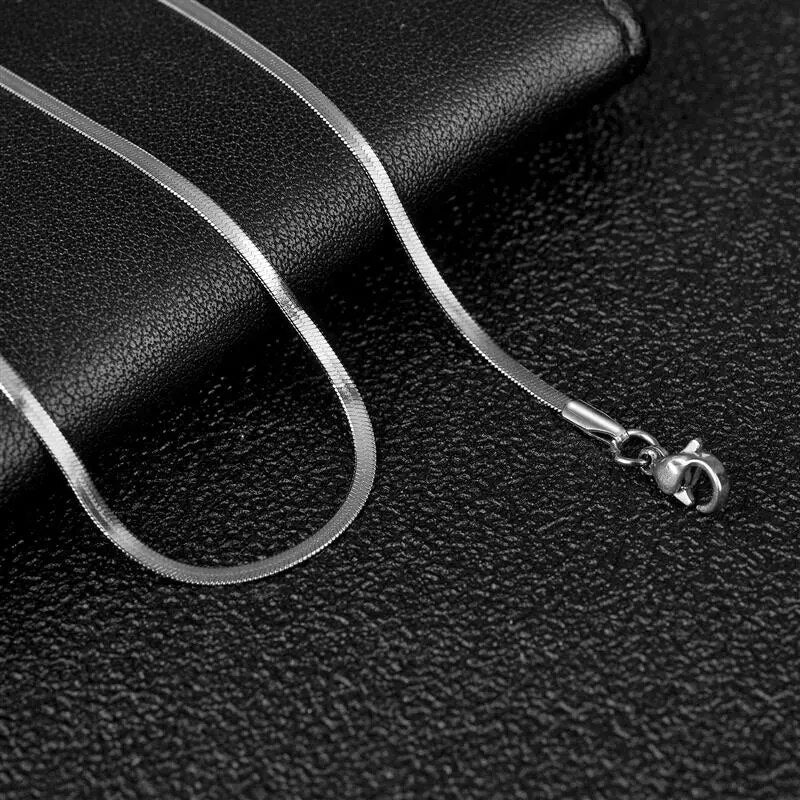 Riolio Classic Stainless Steel Flat Chain Necklace Herringbone Snake Chain For Men Women Chokers Clavicle Necklace Jewelry Gift