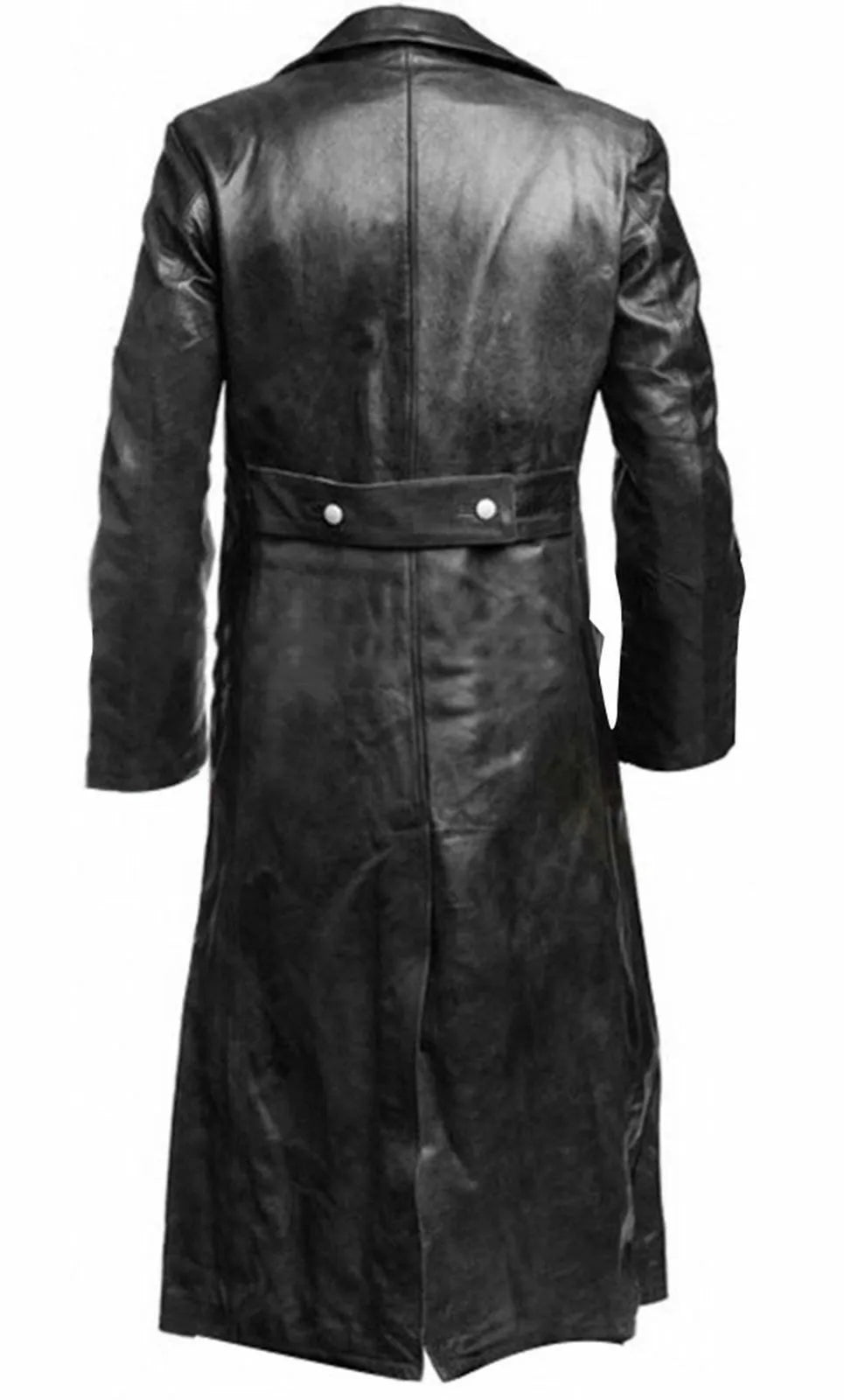 Riolio MEN'S GERMAN CLASSIC WW2 MILITARY UNIFORM OFFICER BLACK REAL LEATHER TRENCH COAT