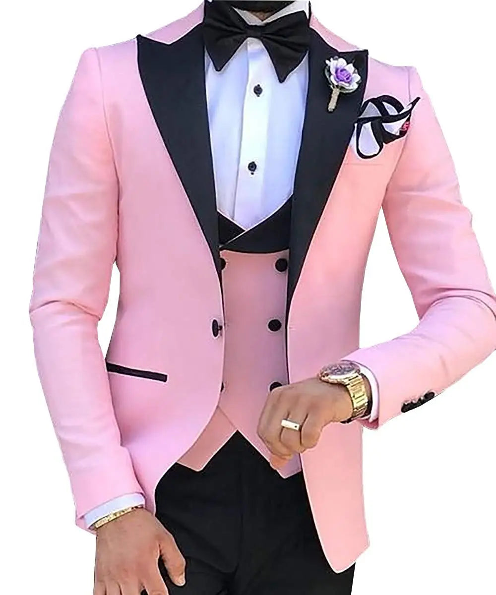 Riolio prom suit Men 3 Pieces Suits For Men Custom Made Groom Groomsmen Tuxedos Wedding Men Suit Terno Masculino(Jacket+Pant+Vest)