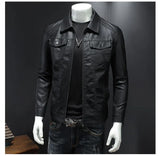 Riolio Men's lapel leather jacket autumn oversized slim motorcycle riding suit winter thickened PU leather waterproof work clothes