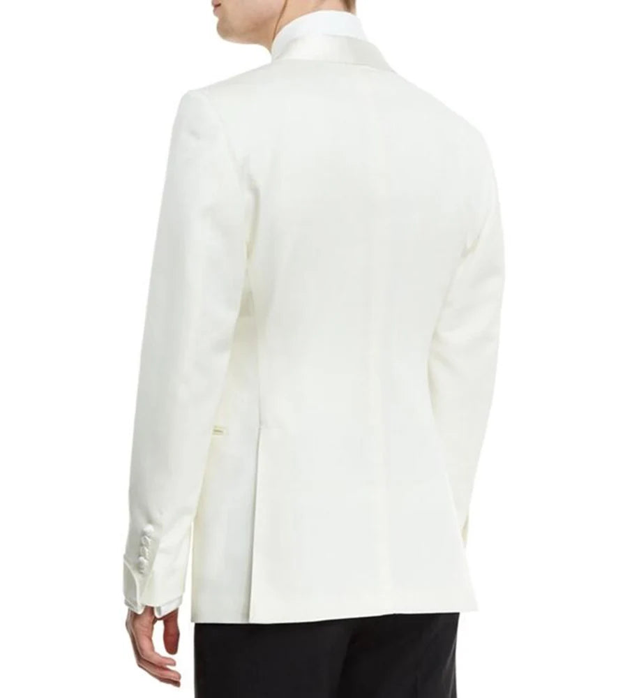 Riolio prom suit Slim Fit Casual Men's 2 Pieces Suit White One Button shawl Lapel Blazer Black Pants Business Suit Formal Groom Tuxedos