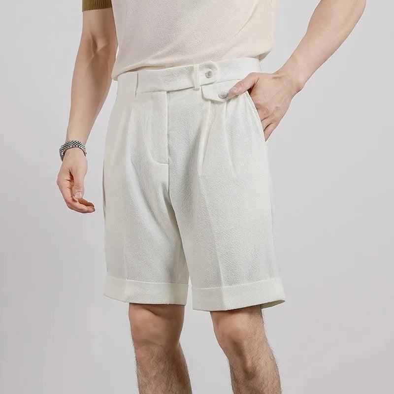 Riolio New Men Summer Slim-fit British Style Suit Shorts Light Luxury Business Straight-leg Shorts Leisure Button-down Half-pants M-3XL