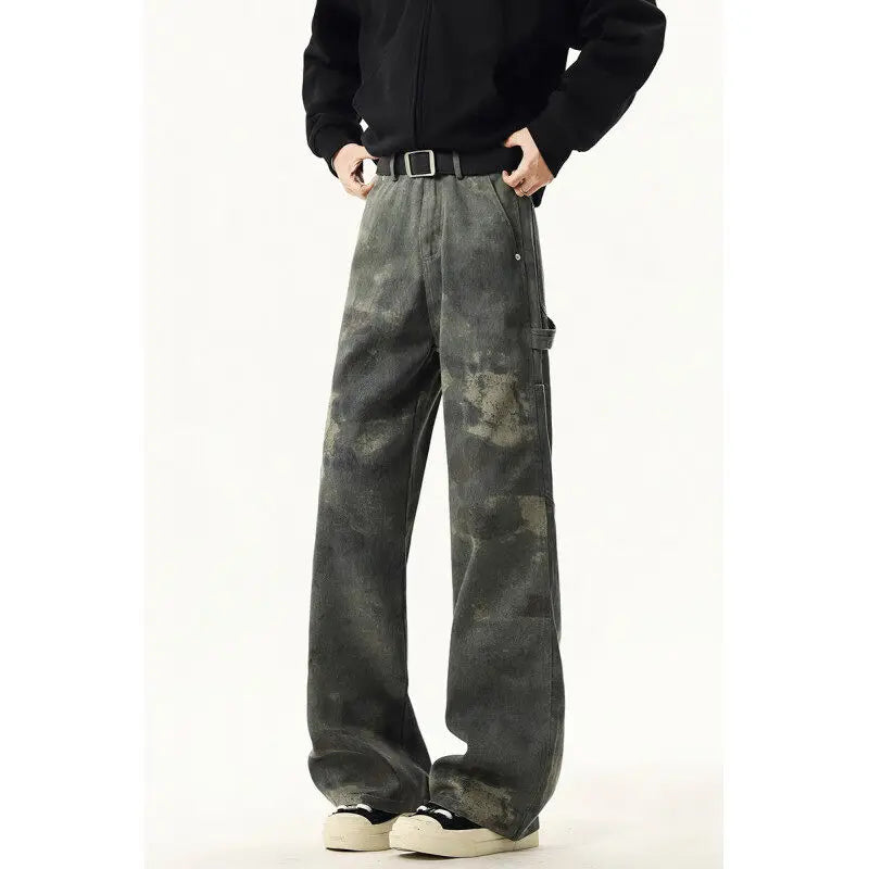 Riolio High quality Jeans Leopard Personality design Pockets Jeans Male American Style High Street Denim Pants Classic Denim Trousers