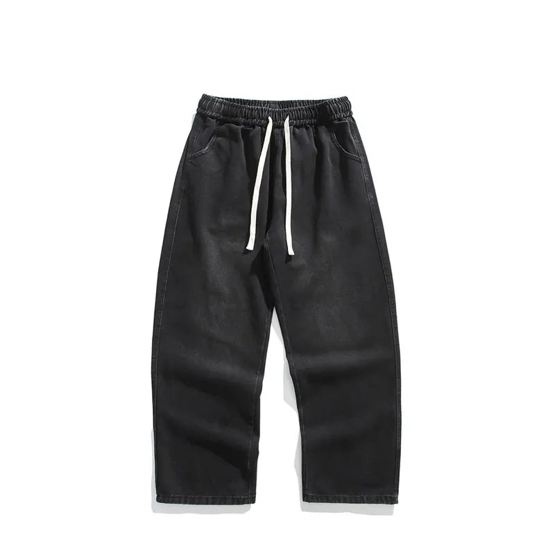Riolio New Men's Jeans Washed Jeans Pants Unisex Drawstring Denim Pants Male Streetwear Korean Straight cylinder loose Cowboy Trousers