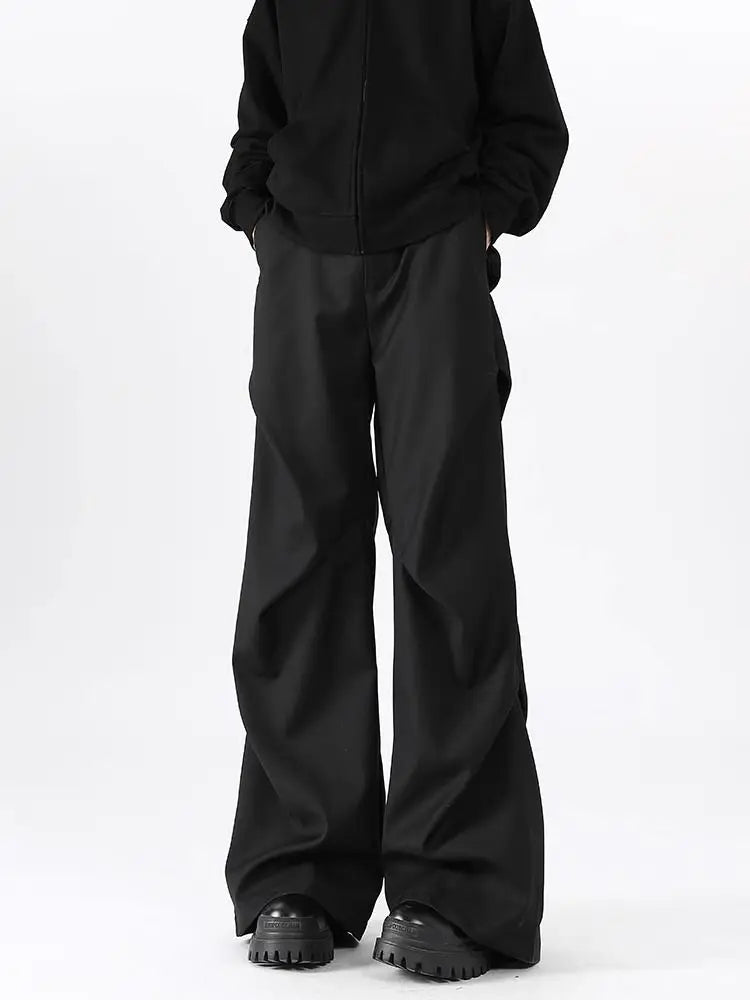Riolio American High Street Pleated Pants Floor Mopping Micro Trumpet Black Trousers Luxury Sense Clean Fit Casual Curved Knife Pants