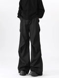 Riolio American High Street Pleated Pants Floor Mopping Micro Trumpet Black Trousers Luxury Sense Clean Fit Casual Curved Knife Pants