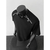 Riolio Breathable Mens Round Neck T-Shirt man Zip Detail Trendy Design New Urban Streetwear Casual Summer Tee Comfort Fit Stylish Soft