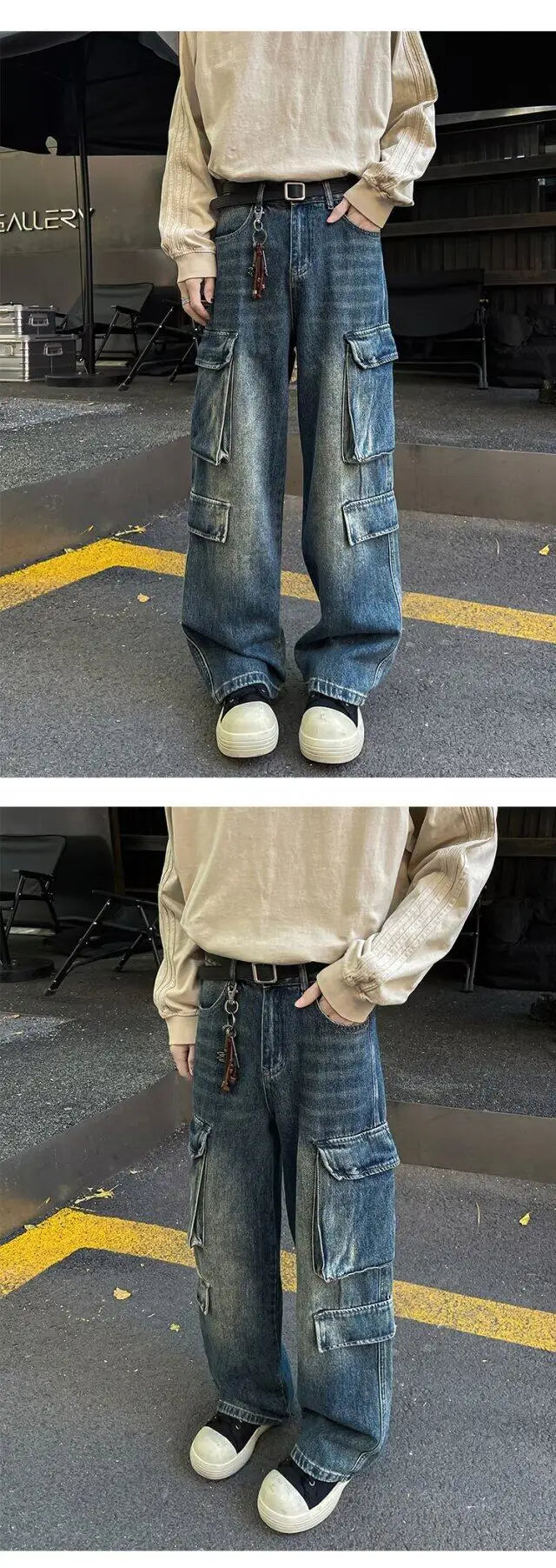 Riolio Cargo jeans men New High Street Gothic Punk Dark Trousers  Harajuku Retro Baggy Jeans Men Street Fashion Straight Leg Pants