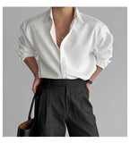 Riolio Lapel Pit Stripe Texture Long Sleeve Shirt Men's Casual Business Shirt High-end Drapery Light Versatile Top Male Blouse