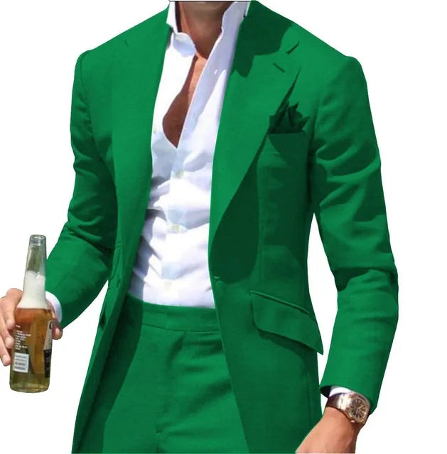 Riolio suit fashion Costumes Pour Hommes Peak Collar Men Suits Notched Green Slim Fit Blazers Jackets Pants 2PCS Causal Business Wedding Groom Wear