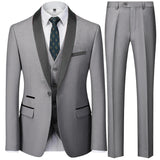 Riolio 3 Pieces Set Men's Business Blazers Coat / Male Slim Fit Color Matching Collar Suit Tuxedo Leisure Jacket Pants Vest Wedding