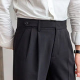 Riolio High Waist Pleated Man Suits Pants 9 Cropped Business Social Tailoring Quality Fabric Trousers for Men Classic Dress Elegant Up