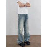 Riolio Blue Men Jeans High Waist Vintage 2000s Straight Baggy Denim Pants Streetwear Y2K American Style Fashion Wide Leg Denim Trouser