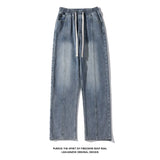 Riolio Jeans men Elastic waist Streetwear Fashion Jeans Black Spring New Men Women Wide Leg Straight Denim Trousers Plus Size 5XL-M