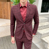 Riolio 2 Pieces Suits Set Men Style Design Fashion Male Slim Fit Plaid Wedding Dress Blazers Jacket Pants Trousers Coat