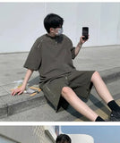 Riolio American Heavy Double Zipper Sports Suit Men's Summer Trendy Design Handsome Short-sleeved Shorts Casual Two-piece Set Urban