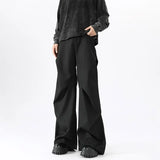 Riolio American High Street Pleated Pants Floor Mopping Micro Trumpet Black Trousers Luxury Sense Clean Fit Casual Curved Knife Pants