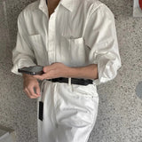 Riolio New Men Luxury Korean Style Shirts Casual Long Sleeve Drapped Solid Color Button-down Cardigan Fashion Business Leisure Blouse