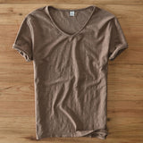 Summer T Shirt Men Linen Cotton Short Sleeve Tshirt V-neck Tops&Tee Breathable Comfortable Slim T-shirt Men Dropshopping