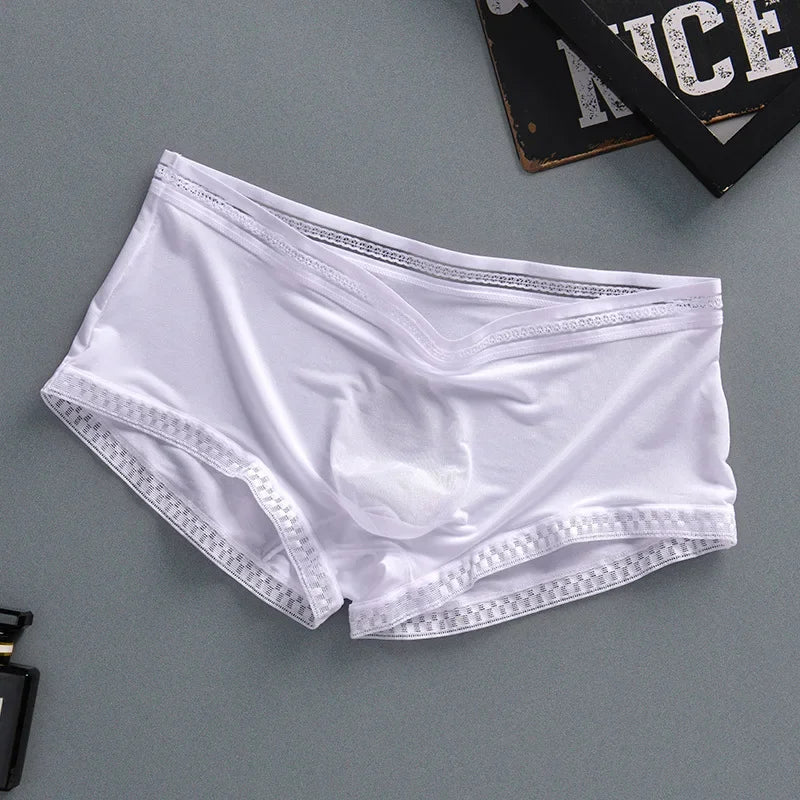 Riolio Men Trunks 3D Pouch Boxers Ice Silk Ultrathin Panties Summer Soft Breathable Translucent Seamless Boxer Wet Seductive Underwear