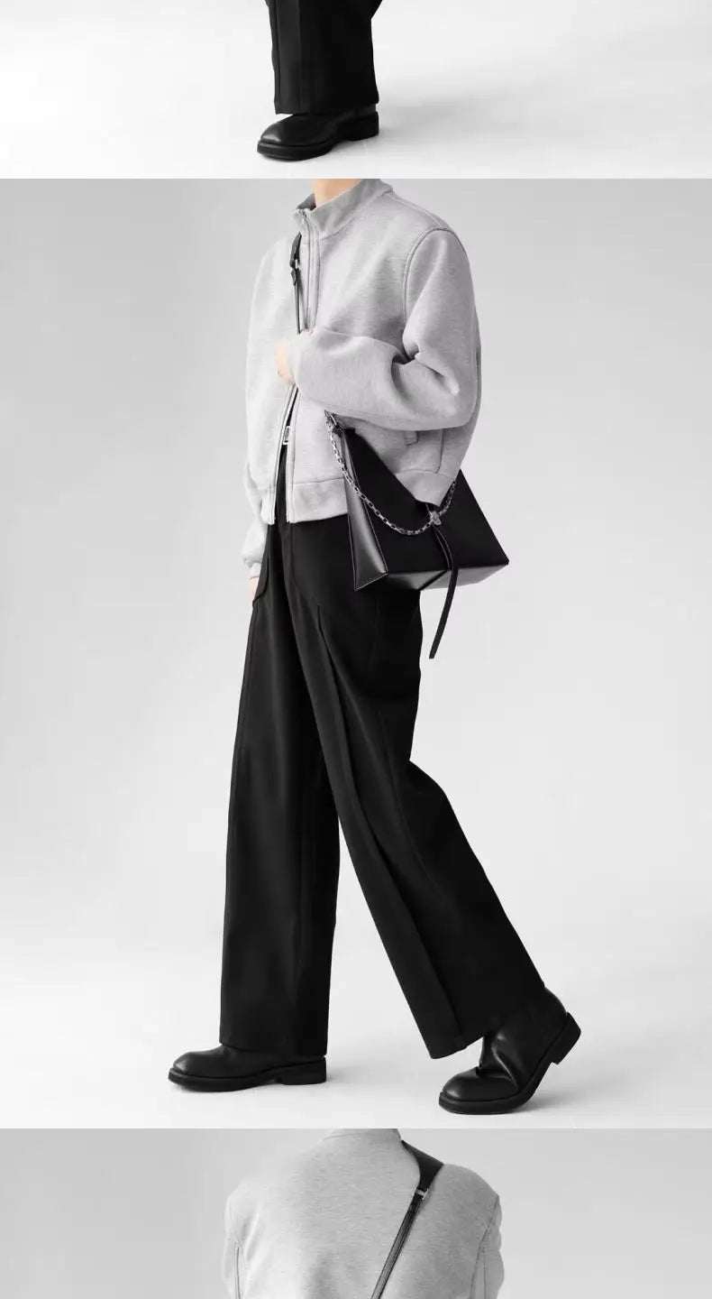 Riolio Korean Elegant Pants Fake Pocket Decoration Wide-leg Pants Autumn New American Style Design Sense Spliced Straight Suit Trousers