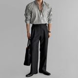 Riolio New Naples Business Men Shirts Light Luxury Textured Lapel Striped Long Sleeve Cardigan Leisure Premium Commuter Blouse M-2XL