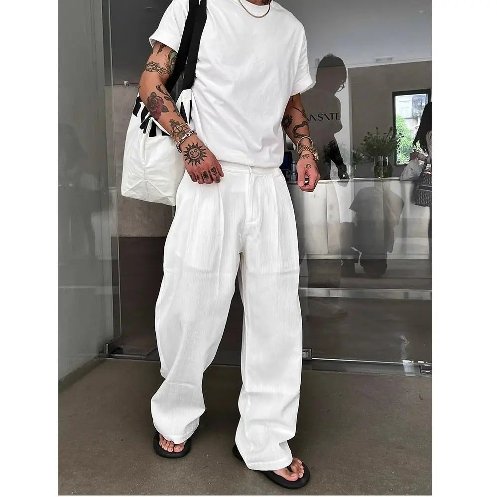 Riolio Summer Cityboy Pants Texture Soft Single Pleated Straight Casual Pants Men's Korean Retro High-end Loose Trousers Aesthetic Wear