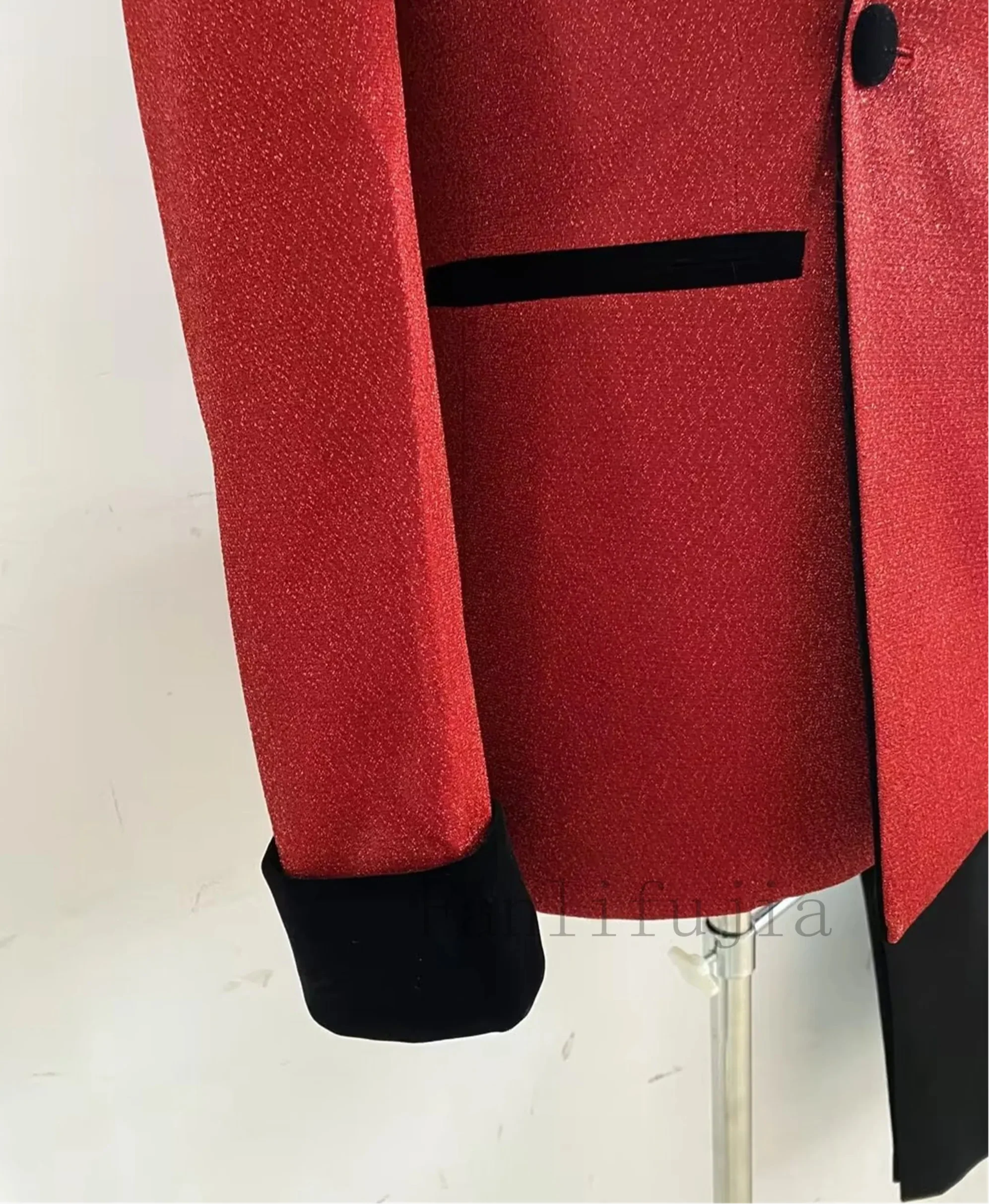 Riolio Luxury Red Glitter Suits Men Groom Wedding Tuxedo Double Breasted Blazer Formal Evening Party Prom Dress 2 Pieces Set