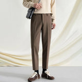 Riolio New Autumn And Winter Men's Solid Color Thick Nine-Point Suit Pants Retro Fashion Trend Loose Casual Simple Daily Men's Bottoms