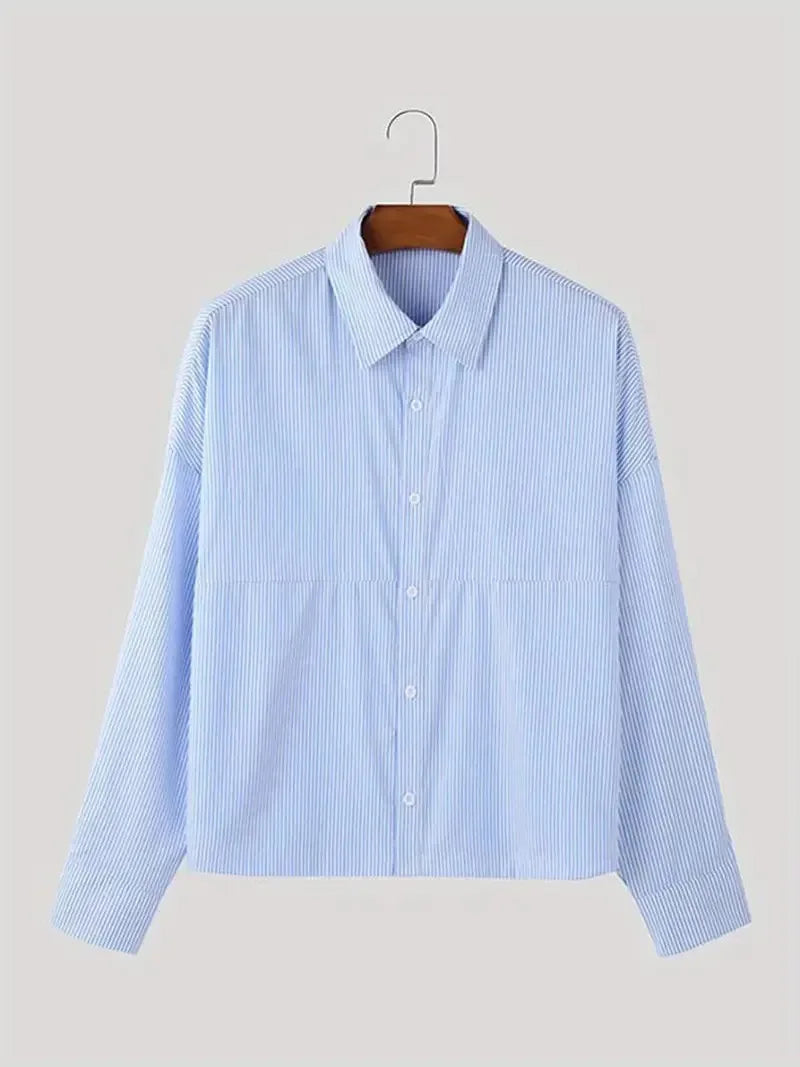 Riolio  New Japanese Trendy Men Shirts Light Luxury Textured Lapel Striped Long Sleeve Cardigan Tops Leisure Premium Loose Blouse M-2XL