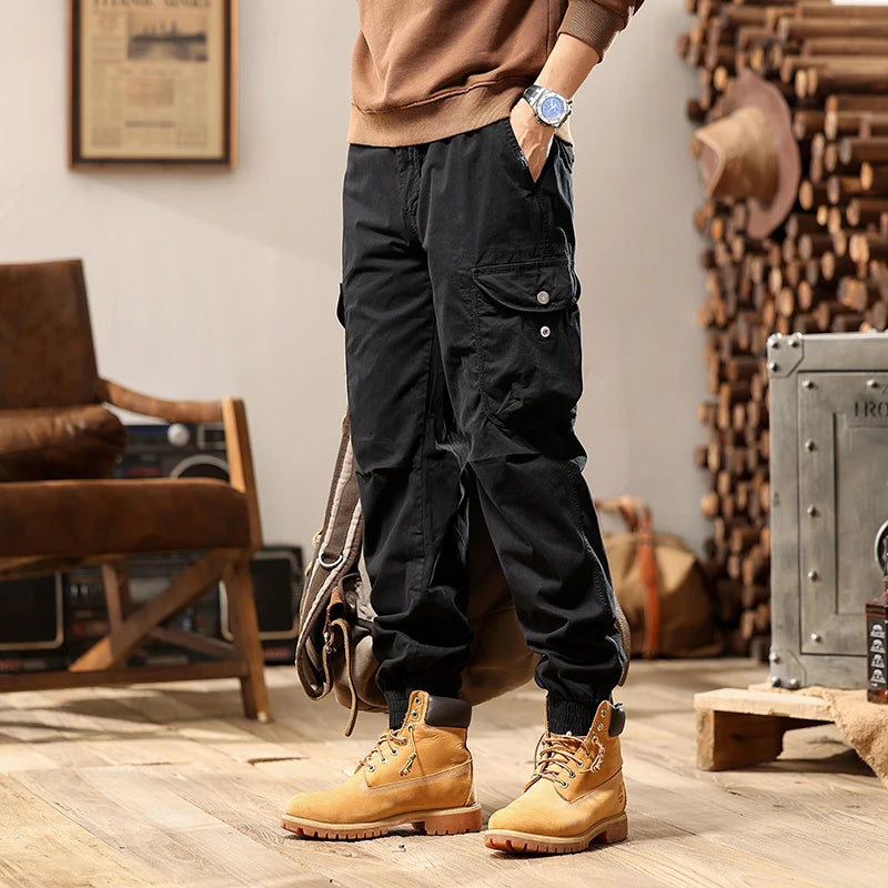 Riolio Mens Multi-Pockets Hip Hop Ankle-banded Outdoor Sports Overalls Harem Pants Loose Casual Joggers Sweatpants Men Cargo Pants
