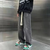 Riolio Men's Baggy Straight Leg Wide Leg Denim Pants Trend Concise Style Streetwear Trousers Daily Lace Up Design Hot Sale Jeans Male