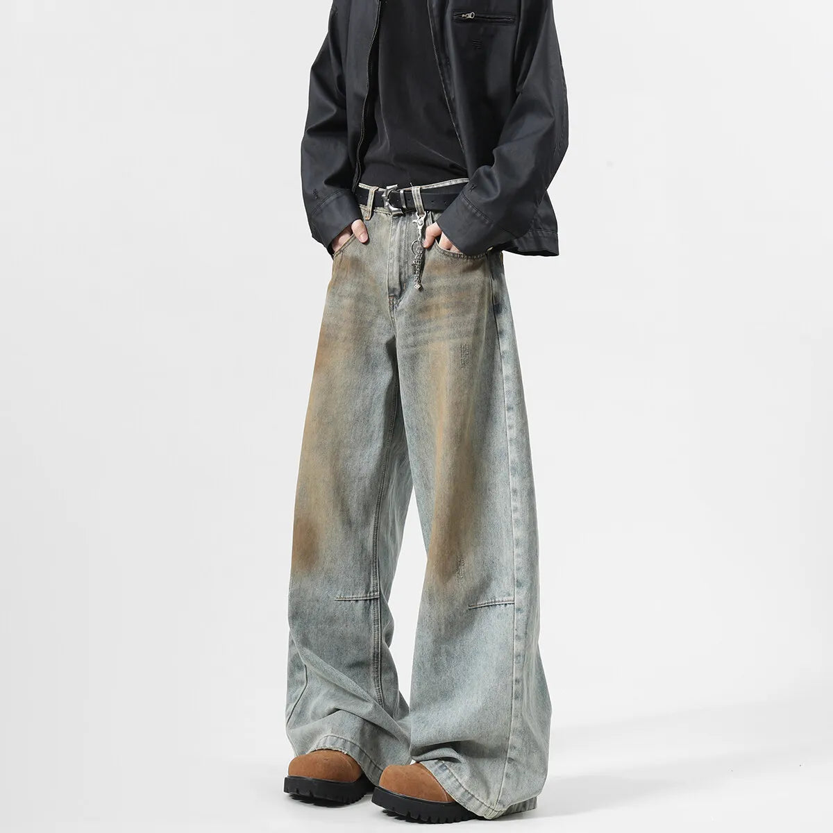 Riolio Men's Jeans baggy Denim pants Loose Fit Casual Style American Streetwear Straight Novel design Leg Pants Trendy Brand