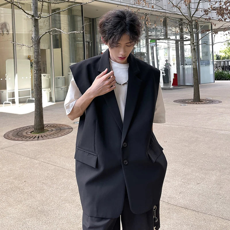 Riolio Mens Summer Sleeveless Jacket Casual Vest Suit Collar Loose Lightweight Outdoor Streetwear Breathable Top Clothing Male Fashion